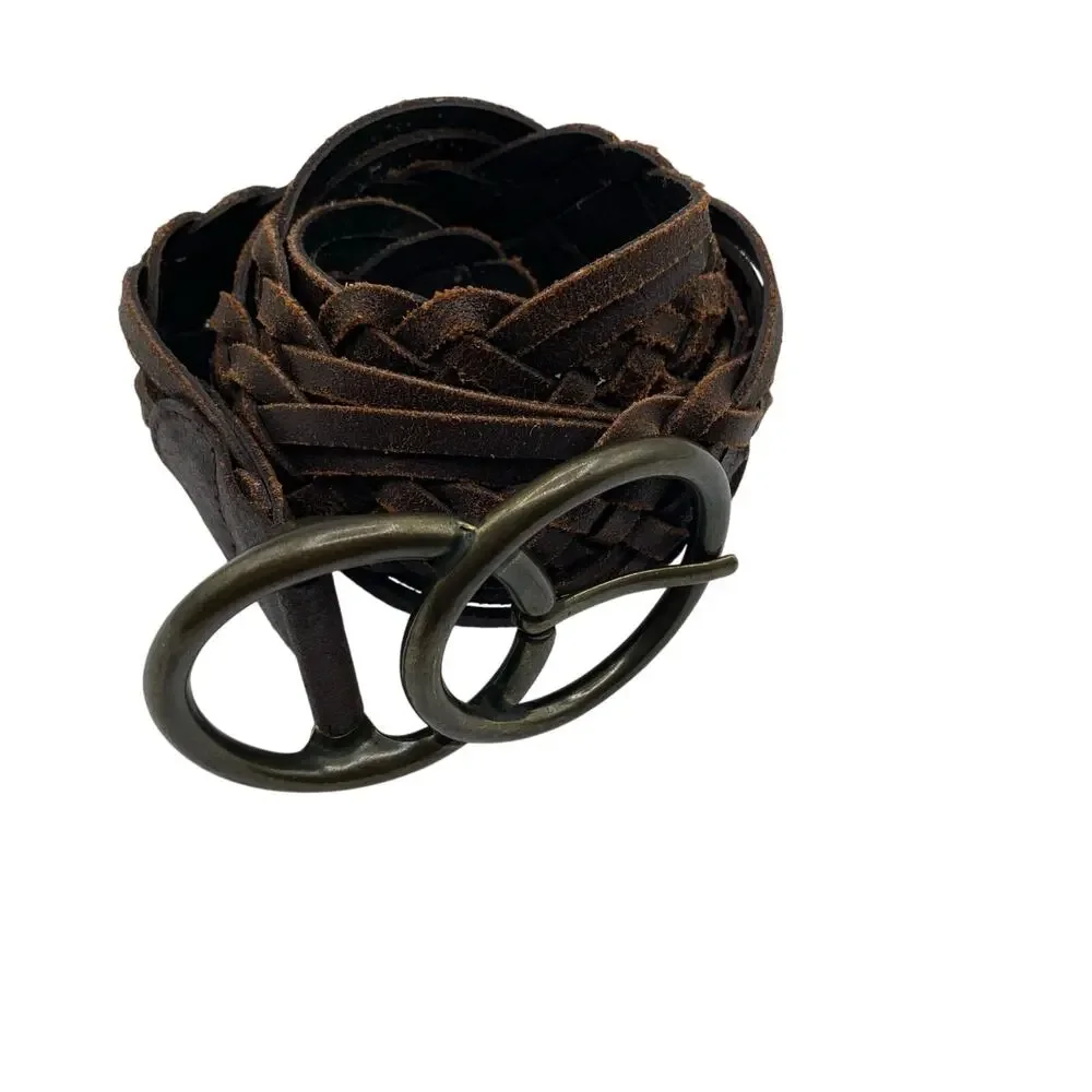 Vintage Brown Leather Breaded Belt Womens